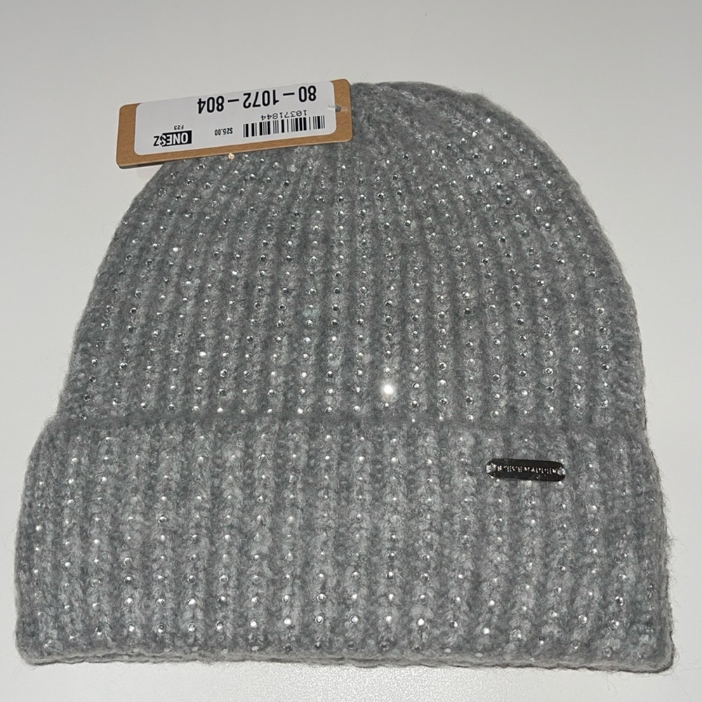 Steve Madden Grey Crystal Wide Cuff Beanie